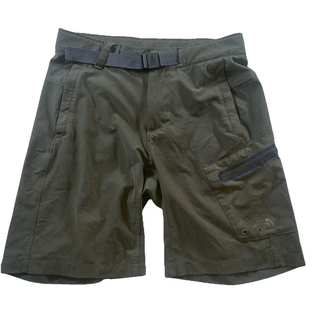 North Face Shorts Men 30 Green Paramount Trail Belted Nylon Hiking Twill Relaxed